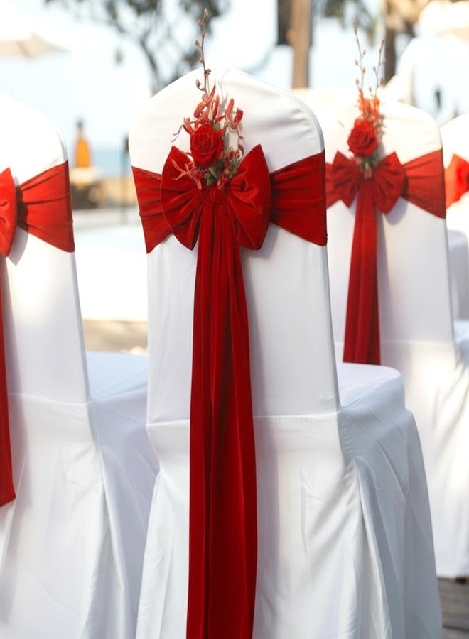 Suncalla 10 Pcs Christmas Velvet Chair Decoration Red Bows Velvet Chair Sashes 24 x 13'' Christmas Elastic Reusable Back Ribbon Bows Cover for Xmas Wedding Events Ceremony Reception Party Supplies - Image 5
